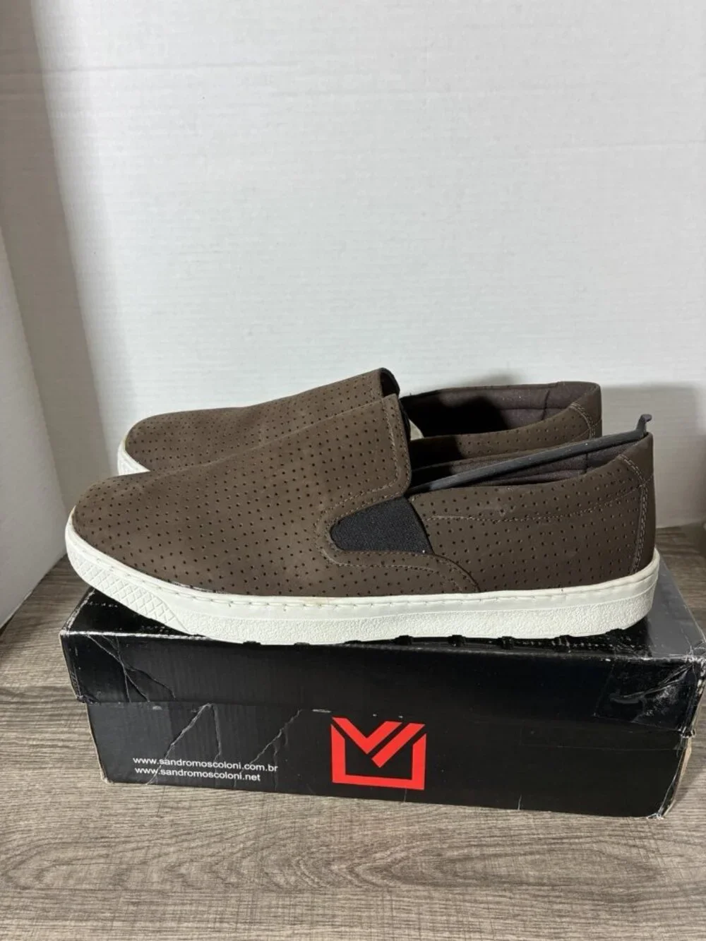 Sandro Moscolini Hash Casual Leather Low Top Perforated Slip On In Brown Sz 13D